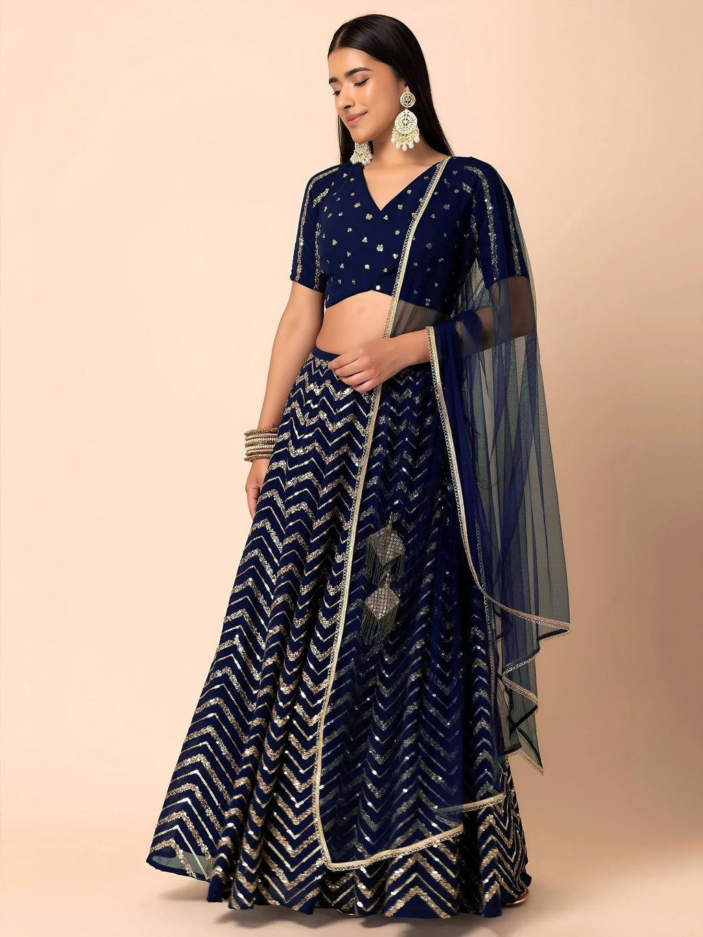 Tulsi Art Alluring Navy Blue Embroidered Georgette Lehenga Choli With Dupatta | Grocsy