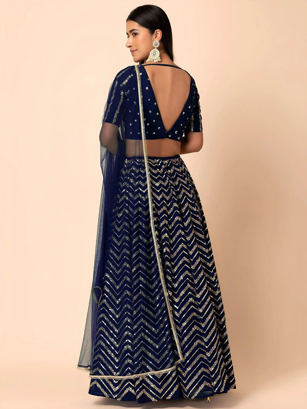 Tulsi Art Alluring Navy Blue Embroidered Georgette Lehenga Choli With Dupatta | Grocsy