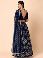 Tulsi Art Alluring Navy Blue Embroidered Georgette Lehenga Choli With Dupatta | Grocsy