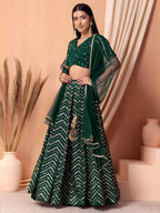 Tulsi Art Attractive Green Embroidered Georgette Mehendi Wear Lehenga Choli | Grocsy