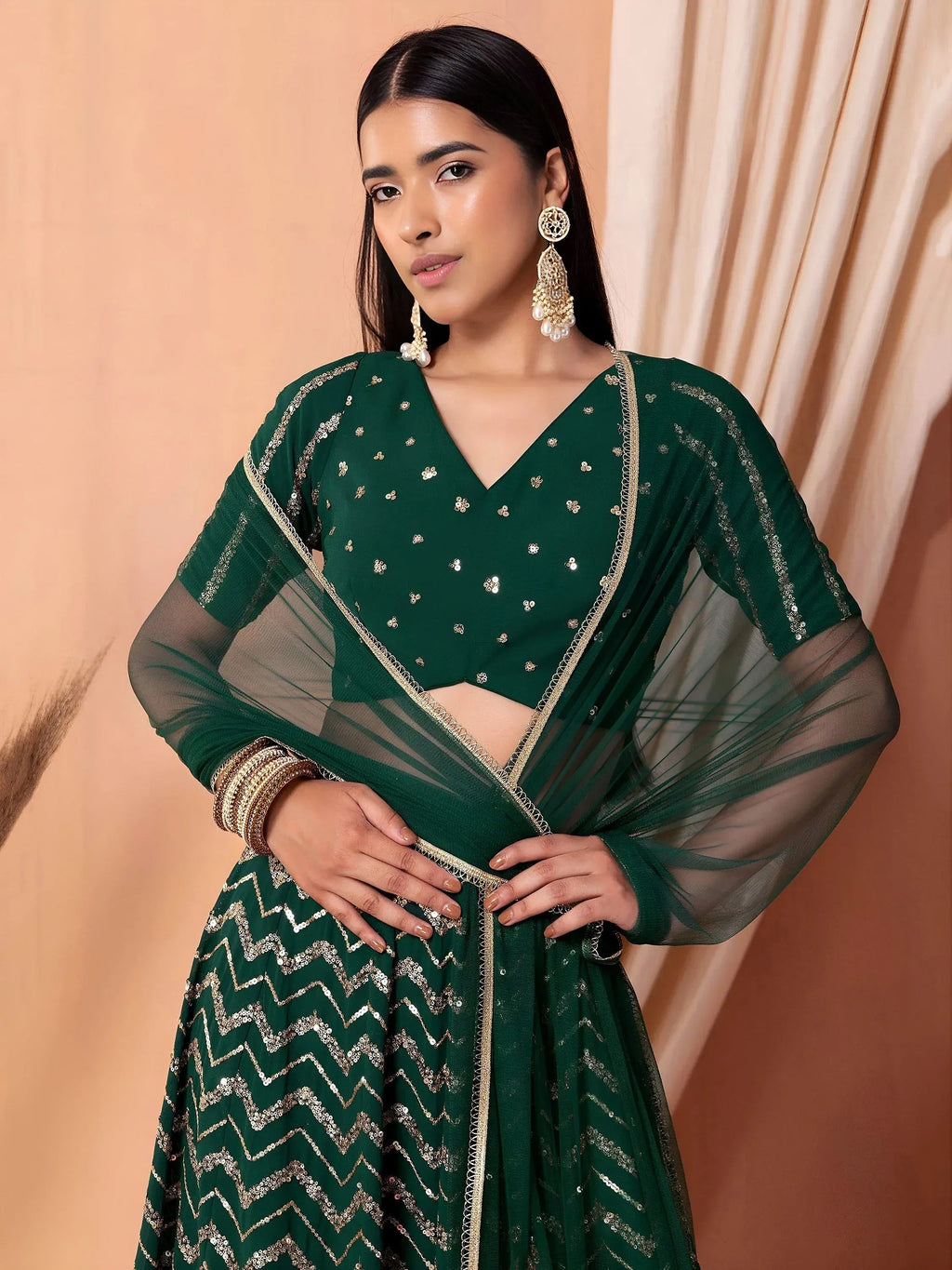Tulsi Art Attractive Green Embroidered Georgette Mehendi Wear Lehenga Choli | Grocsy