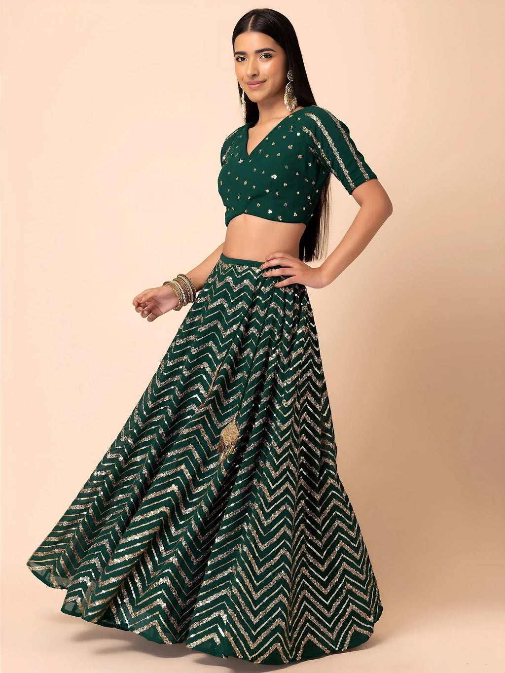 Tulsi Art Attractive Green Embroidered Georgette Mehendi Wear Lehenga Choli | Grocsy
