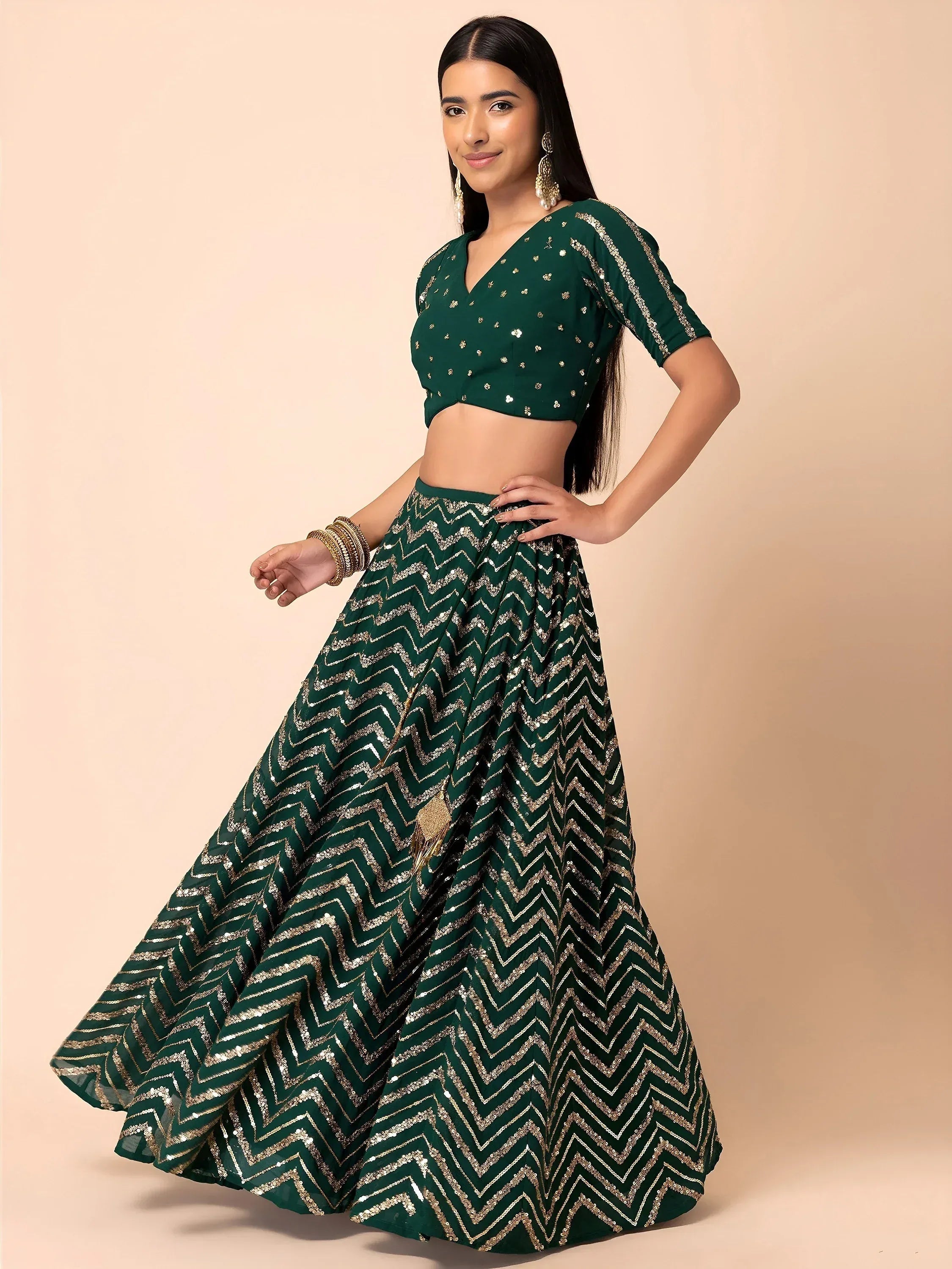 Tulsi Art Attractive Green Embroidered Georgette Mehendi Wear Lehenga Choli | Grocsy