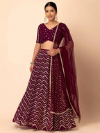 Tulsi Art Charming Maroon Zari Embroidered Georgette Wedding Lehenga Choli | Grocsy