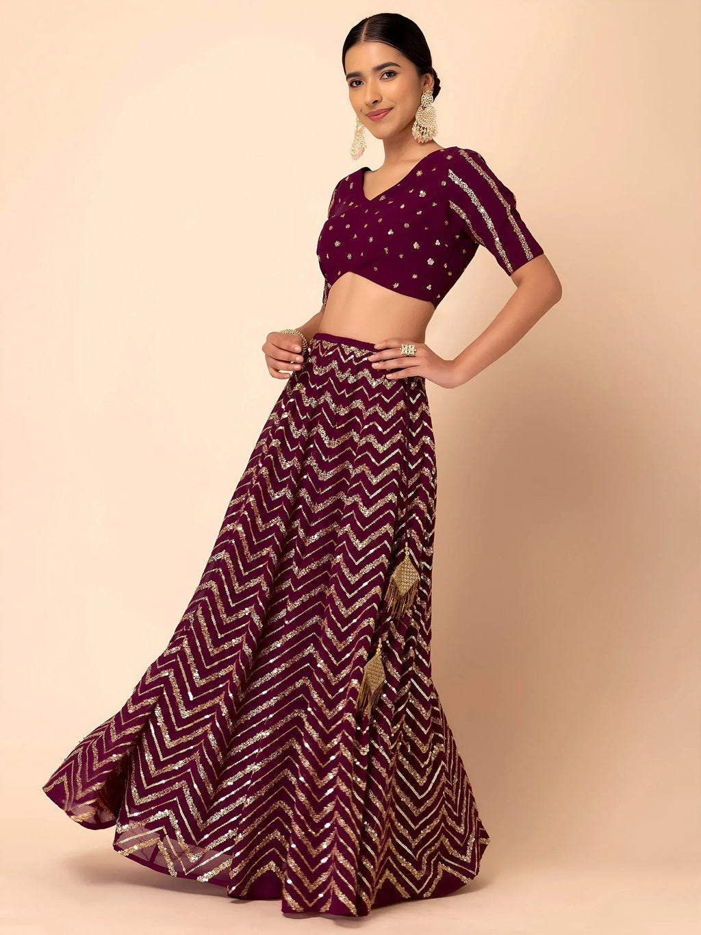 Tulsi Art Charming Maroon Zari Embroidered Georgette Wedding Lehenga Choli | Grocsy