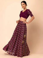 Tulsi Art Charming Maroon Zari Embroidered Georgette Wedding Lehenga Choli | Grocsy