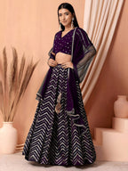 Tulsi Art Enchanting Purple Zari Embroidered Georgette Party Wear Lehenga Choli | Grocsy