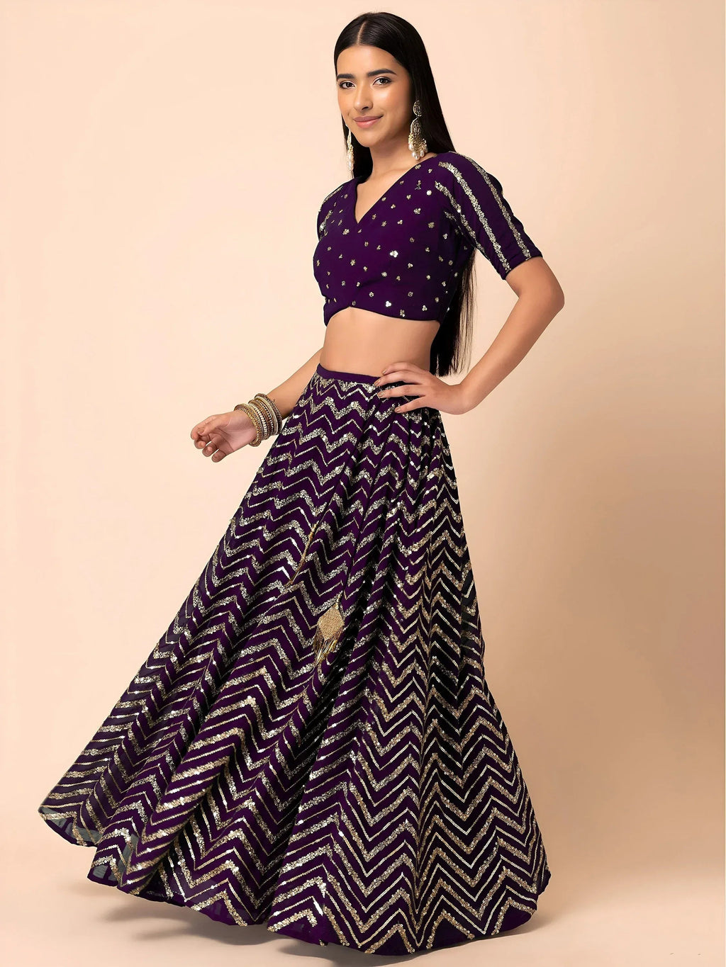 Tulsi Art Enchanting Purple Zari Embroidered Georgette Party Wear Lehenga Choli | Grocsy