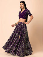 Tulsi Art Enchanting Purple Zari Embroidered Georgette Party Wear Lehenga Choli | Grocsy