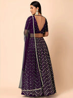 Tulsi Art Enchanting Purple Zari Embroidered Georgette Party Wear Lehenga Choli | Grocsy