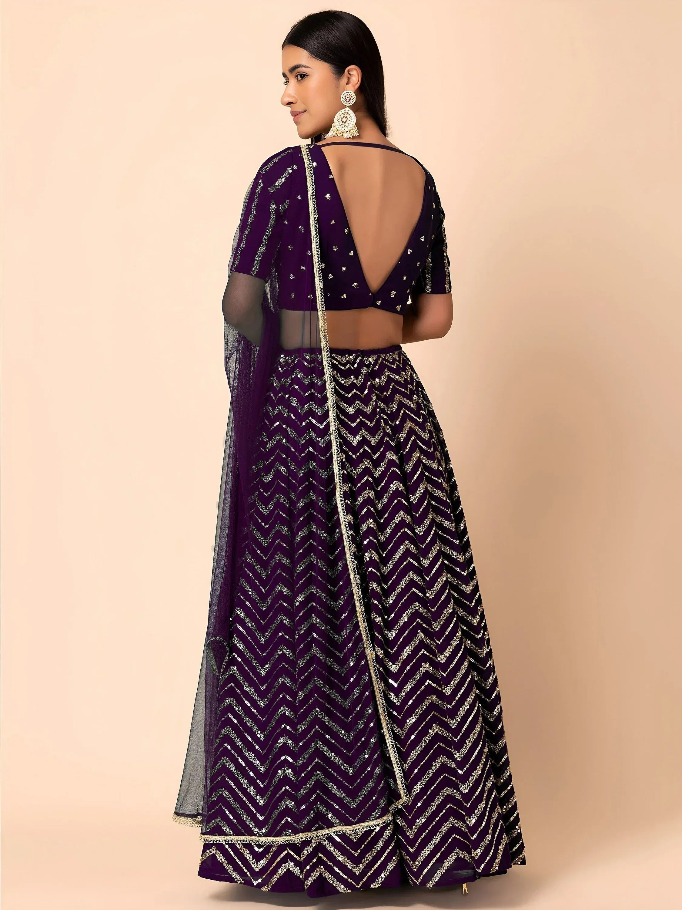 Tulsi Art Enchanting Purple Zari Embroidered Georgette Party Wear Lehenga Choli | Grocsy