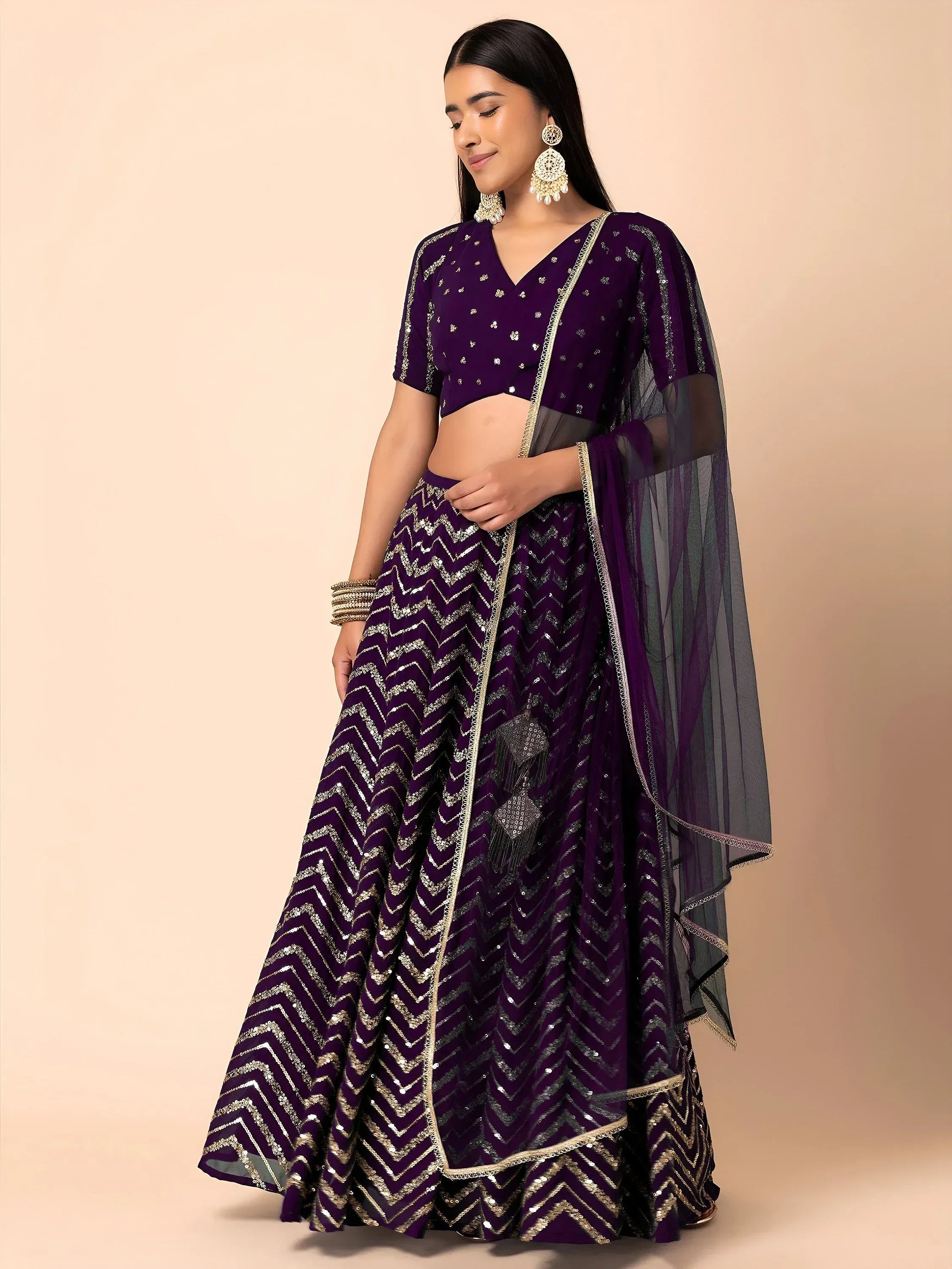 Tulsi Art Enchanting Purple Zari Embroidered Georgette Party Wear Lehenga Choli | Grocsy