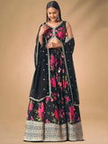 Tulsi Art Pretty Black Chinon Floral Printed Lehenga Choli | Grocsy