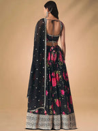 Tulsi Art Pretty Black Chinon Floral Printed Lehenga Choli | Grocsy