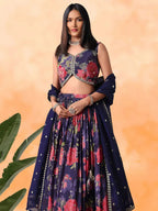 Tulsi Art Rich Purple Floral Printed Chinon Lehenga Choli With Dupatta | Grocsy