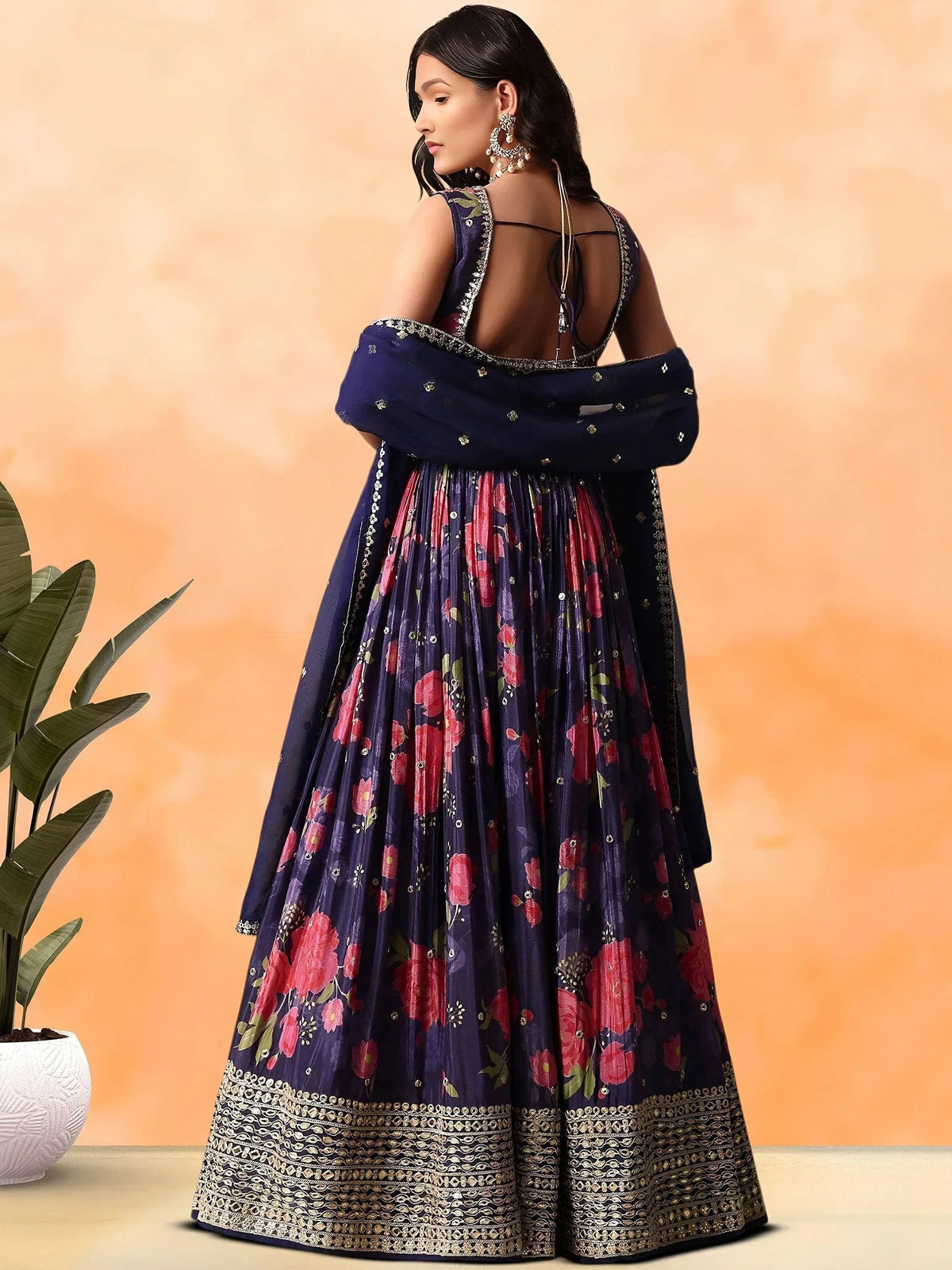 Tulsi Art Rich Purple Floral Printed Chinon Lehenga Choli With Dupatta | Grocsy