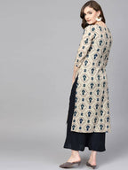 Yufta Women Beige & Blue Printed Kurta with Palazzo | Grocsy