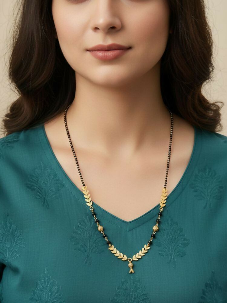 NVR Women Gold Plated Black Beaded Short Design Mangalsutra | Grocsy