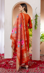 Teeya Creation Womens Orange Embroidered Kurta Pant Set | Grocsy