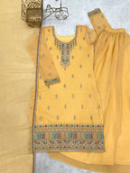 Lorenvalley Fashion Yellow Crunchy Silk with Embroidery Sequence, Dori, Jari Work Kurta Palazzo with Dupatta | Grocsy