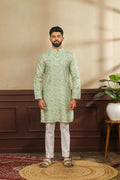 Green Art Silk Digital Printed, Embroidery Work Kurta Set - Mahotsav | Grocsy