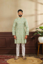 Green Art Silk Digital Printed, Embroidery Work Kurta Set - Mahotsav | Grocsy
