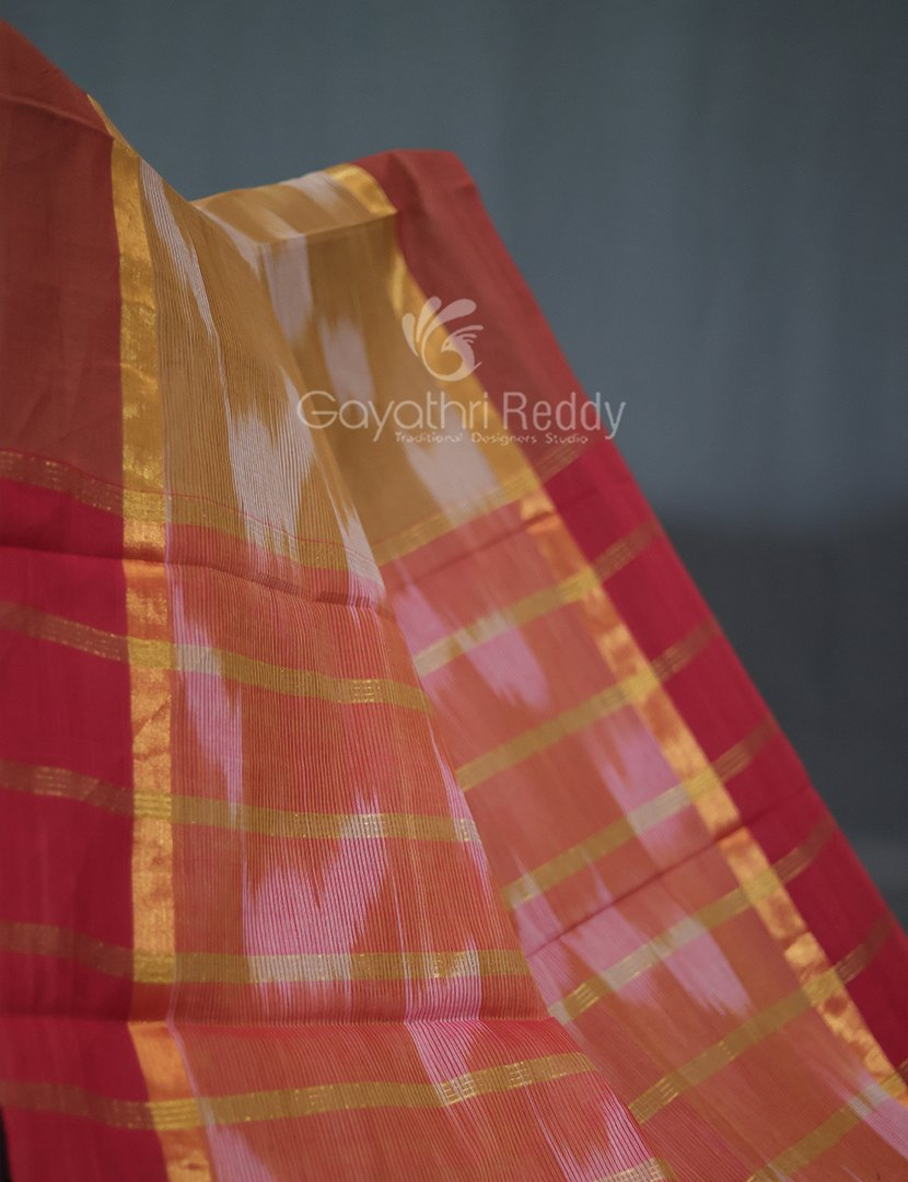 Dual Shades of Light Beige And Dark Rust Mangalagiri Ikkat Cotton Saree By Gayathri Reddy Designer Studio | Grocsy
