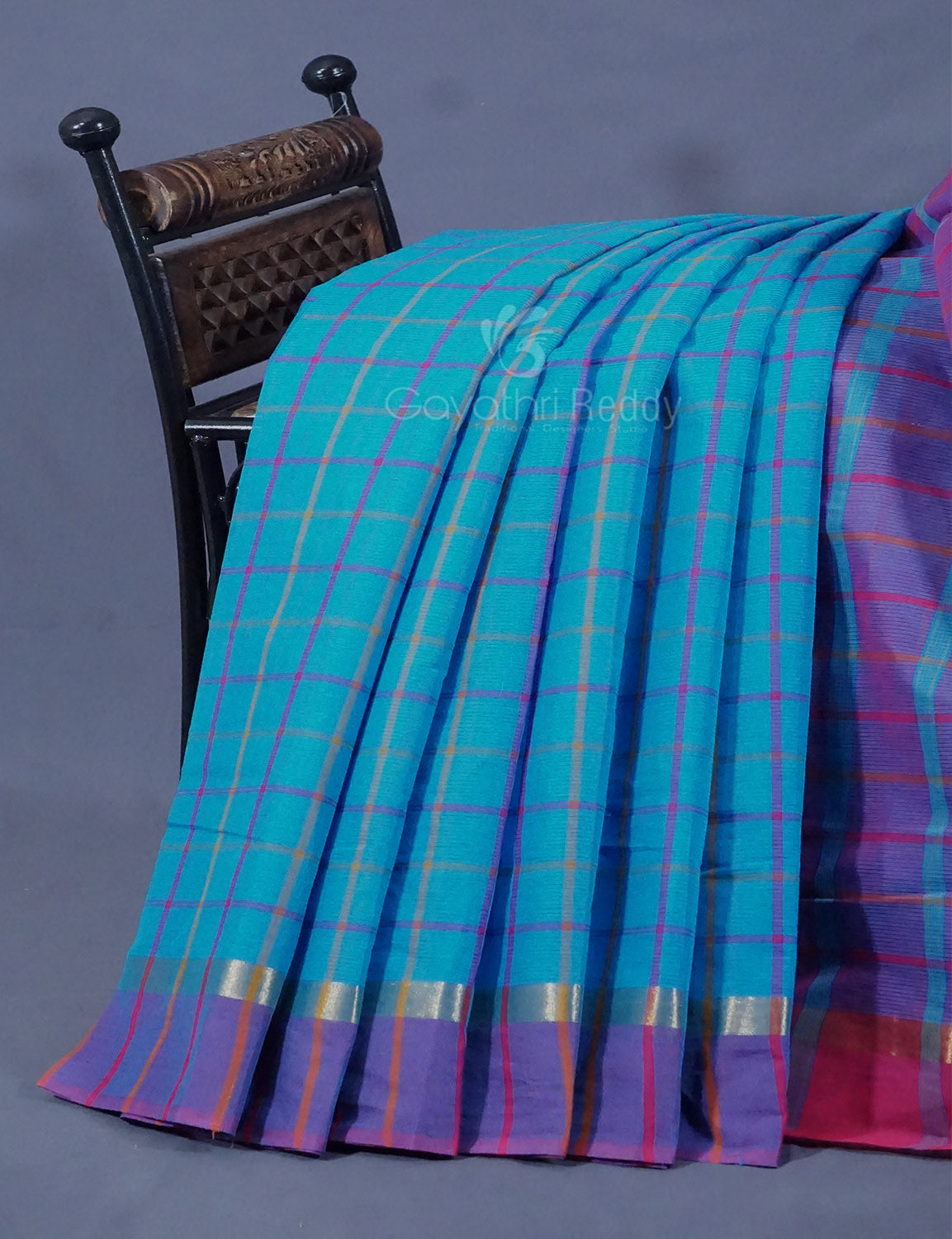 Dual Shade of Sky Blue And Purple Pure Mangalgiri Cotton By Gayathri Reddy Designer Studio | Grocsy