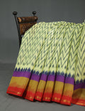 Shades of Light Apple Green And Orange Colour Blouse Ikat Design Semi Chanderi Saree By Gayathri Reddy Designer Studio | Grocsy