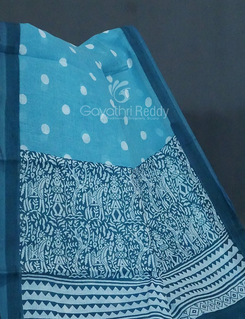 Shades of Sky Blue With Polka Print Munga Cotton Saree By Gayathri Reddy Designer Studio | Grocsy