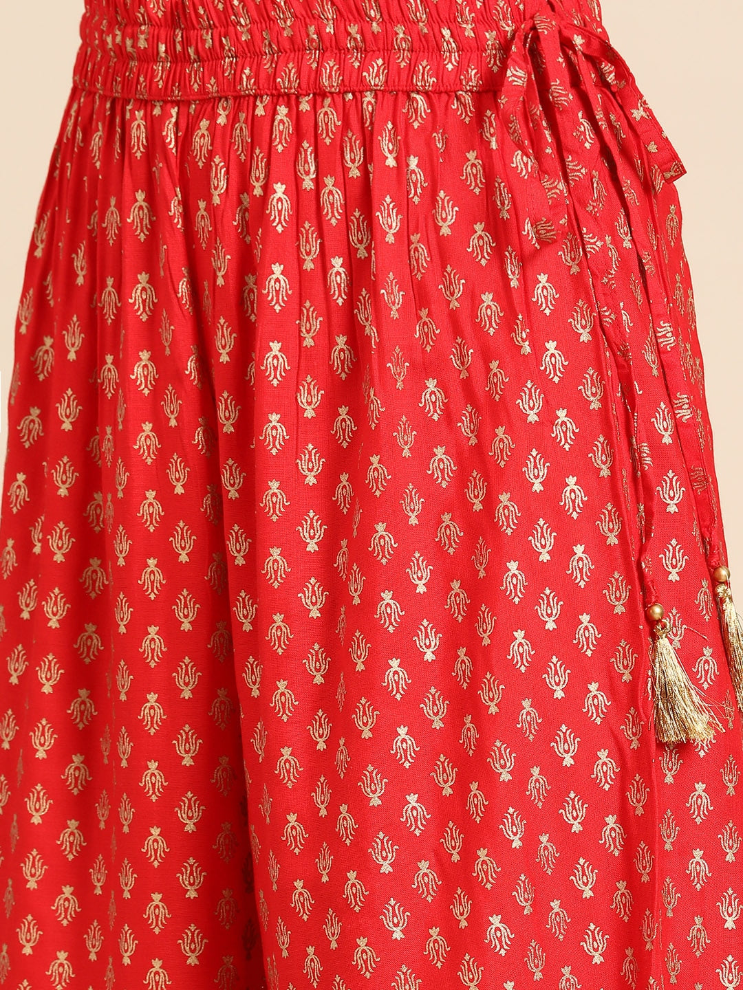 Sangria Women Red Ethnic Motifs Printed Kurta with Palazzos | Grocsy