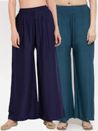 TAG 7 Women Pack of 2 Solid Flared Palazzos | Grocsy