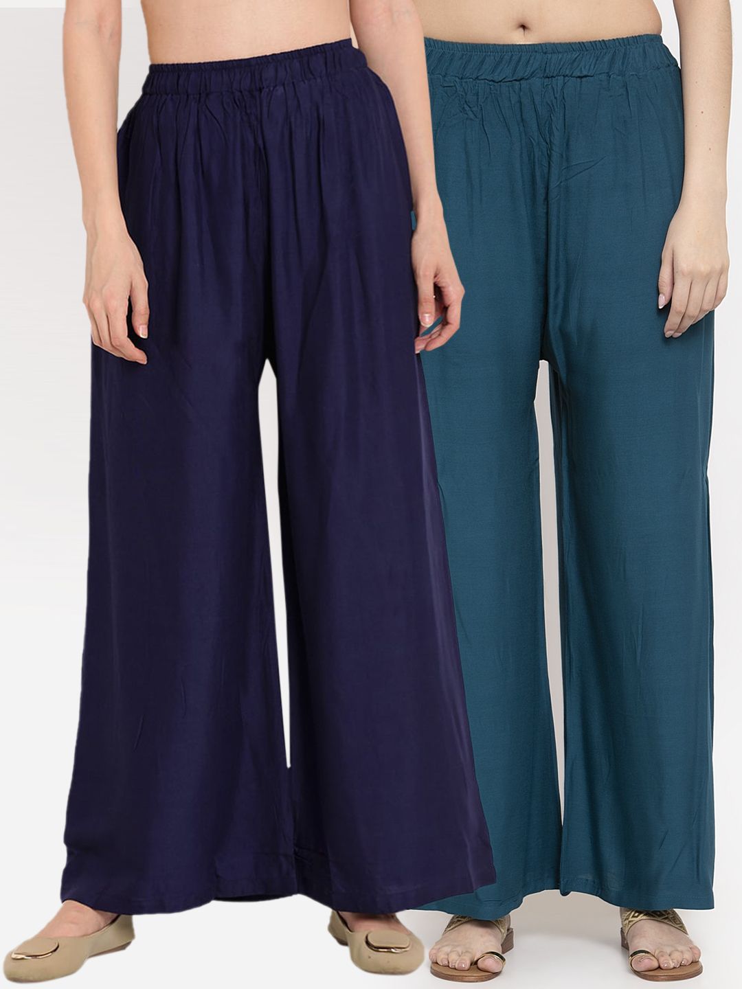 TAG 7 Women Pack of 2 Solid Flared Palazzos | Grocsy