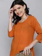 HERE&NOW Women Orange Embroidered Kurta | Grocsy