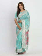 Shree Shyam Fashion Linen Cotton Sea Green Saree | Grocsy