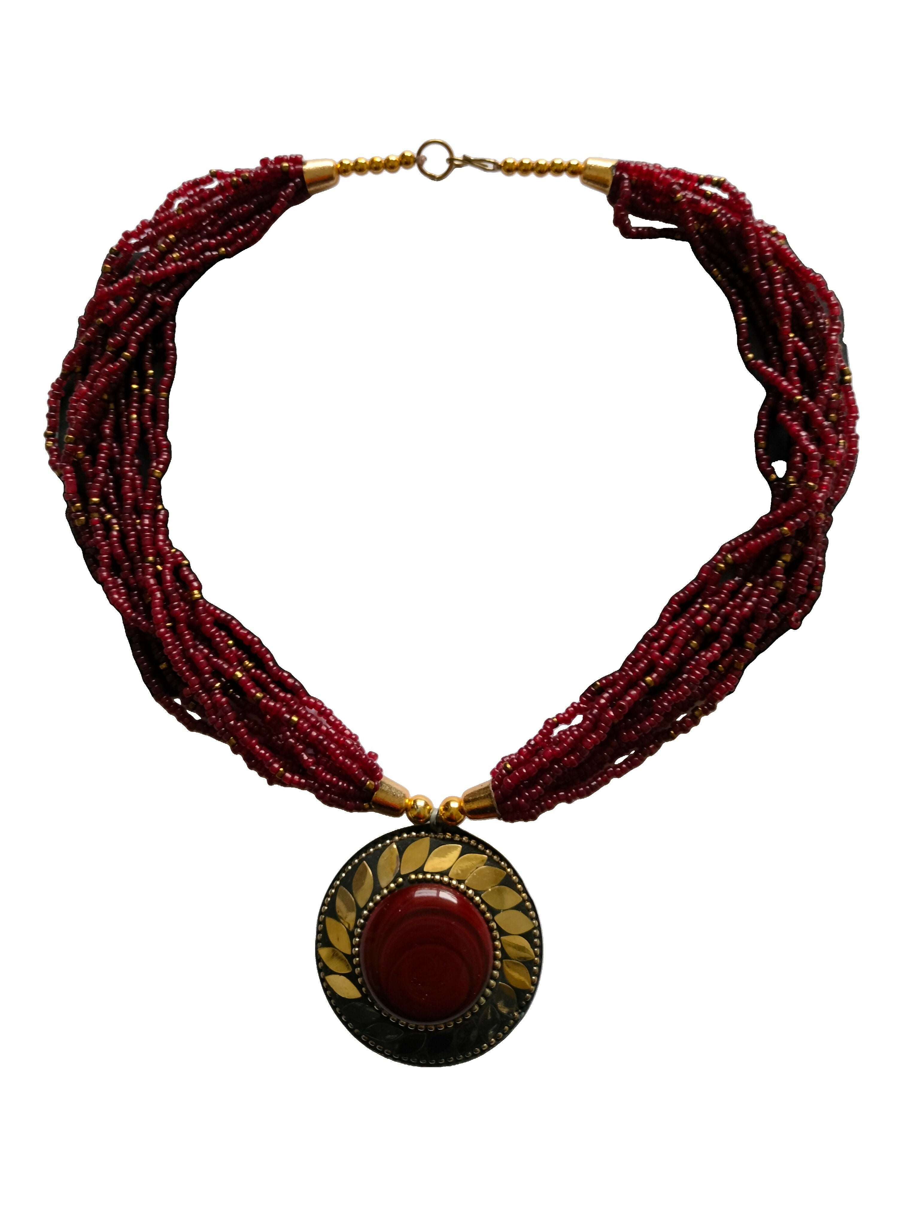 Inhanns Everyday Statement Beaded Pendant Necklace - Maroon | Grocsy