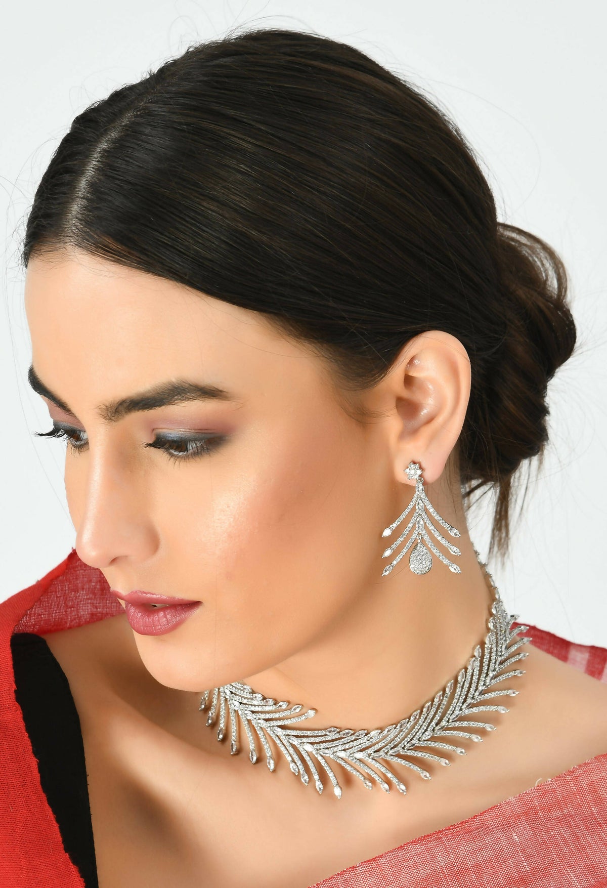 Mominos Fashion Johar Kamal Silver-Plated American Diamond White Choker Set | Grocsy