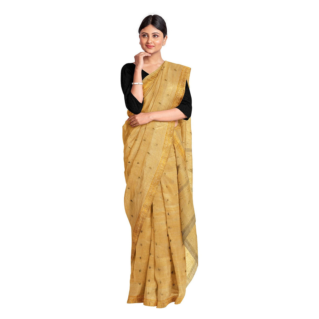 Exclusive Collection 100% Pure Cotton Brown Saree With Printed Work | Grocsy