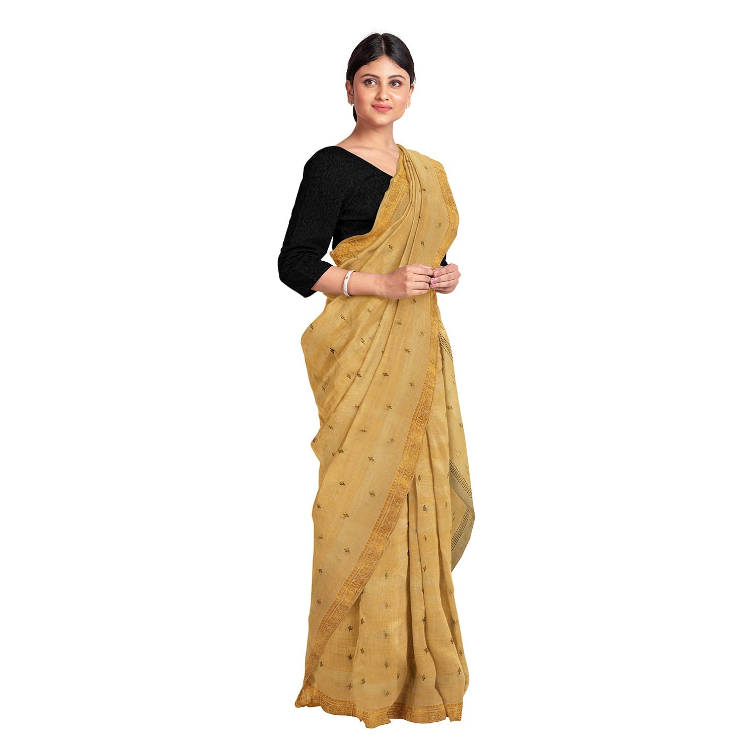 Exclusive Collection 100% Pure Cotton Brown Saree With Printed Work | Grocsy