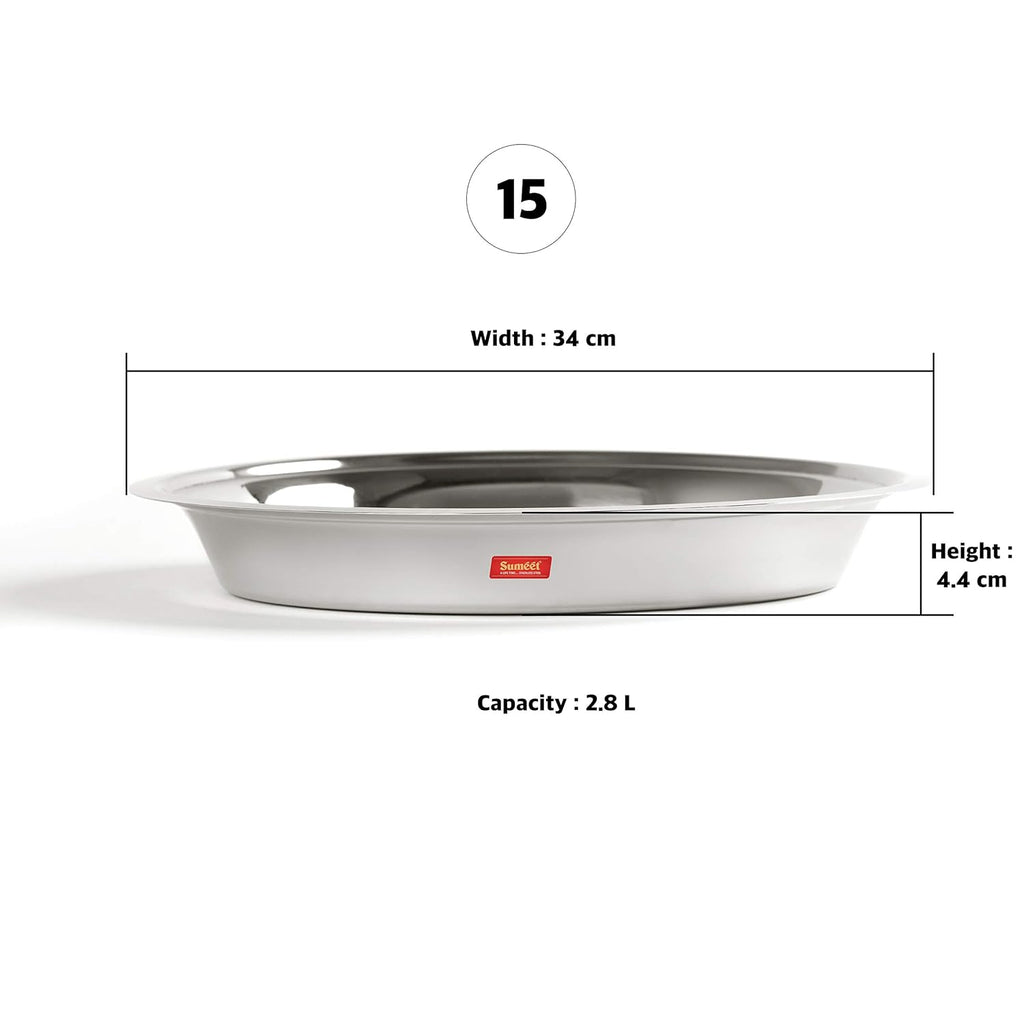 Sumeet Heavy Stainless Steel Parat (2.8 liter | 34Cm), Silver | Grocsy