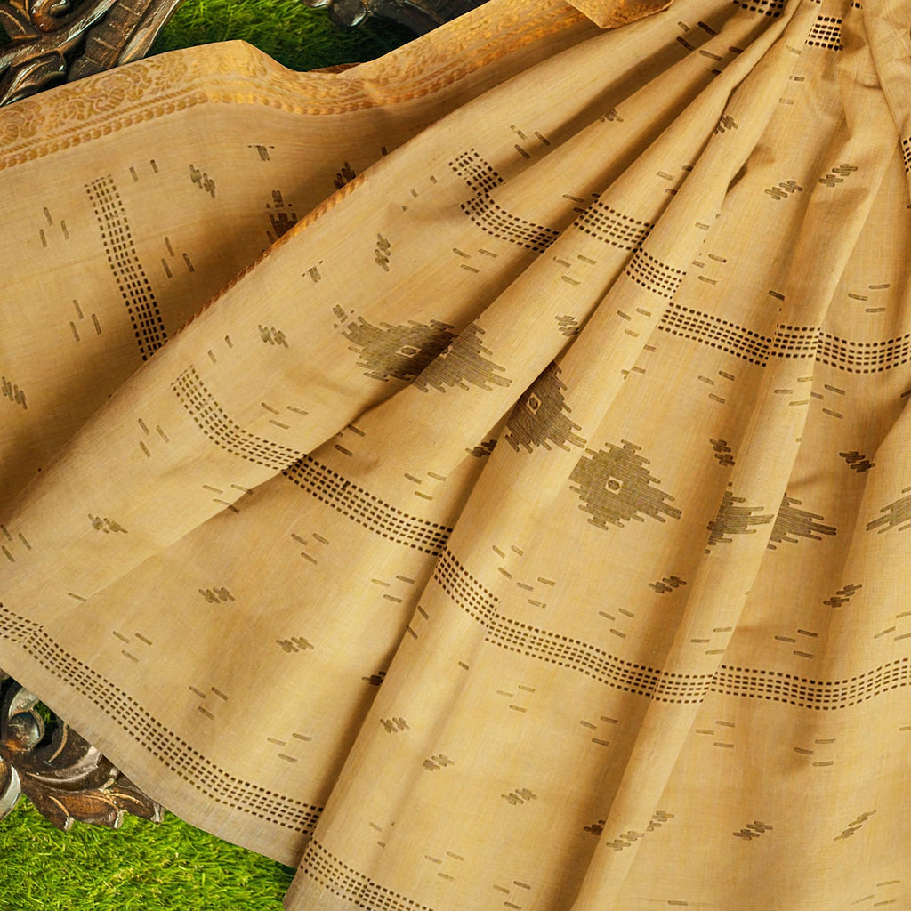 Exclusive Collection 100% Pure Cotton Brown Saree With Printed Work | Grocsy