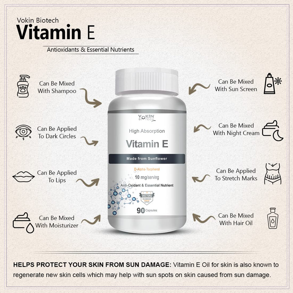 Vokin Biotech Natural Vitamin E from Sunflower - D-Alpha-Tocpherol - 10mg | Grocsy