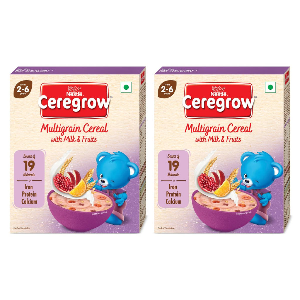Nestle Ceregrow Kids (2-6 yrs) Cereal-Multigrain, Milk & Fruits, Rich in Iron, Calcium & Protein | Grocsy