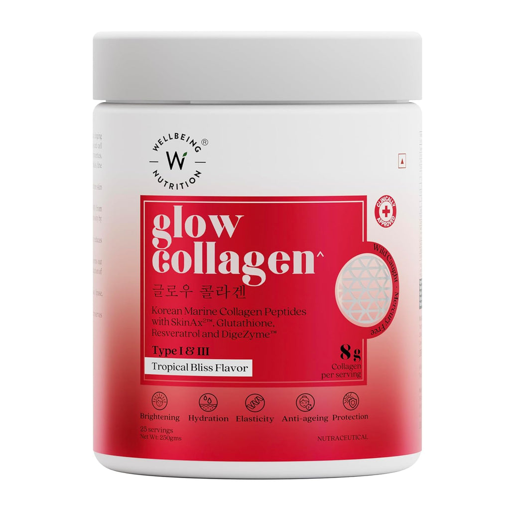 Wellbeing Nutrition Glow Korean Marine Collagen Peptides-Tropical Bliss Flavor | Grocsy