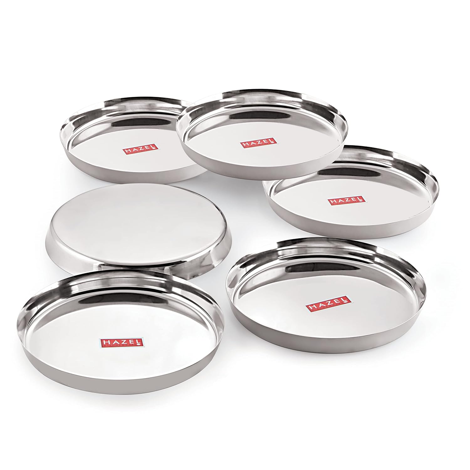 HAZEL Stainless Steel Plates Set|Dinner & Lunch Set of 6, 25.5 cm | Grocsy