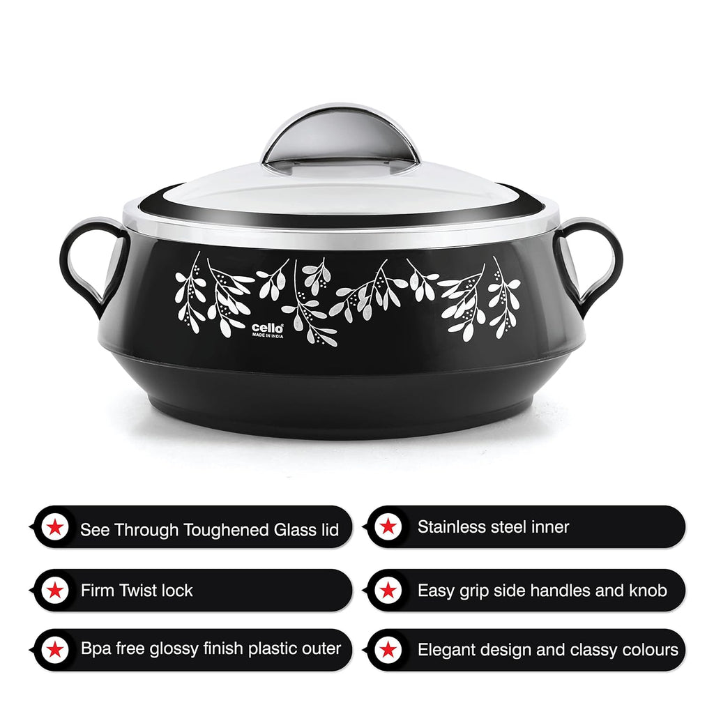 CELLO Glitter Casserole with Inner Steel 3 Unit, Black | Grocsy