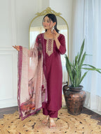 The52 Women's Gorgeous Rayon Embroidery Straight Kurta with Pant And Dupatta Set | Grocsy