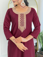 The52 Women's Gorgeous Rayon Embroidery Straight Kurta with Pant And Dupatta Set | Grocsy