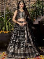 Tulsi Art Delicate Black Silk Zari Embroidered Lehenga Choli With Dupatta | Grocsy