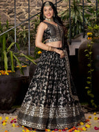 Tulsi Art Delicate Black Silk Zari Embroidered Lehenga Choli With Dupatta | Grocsy